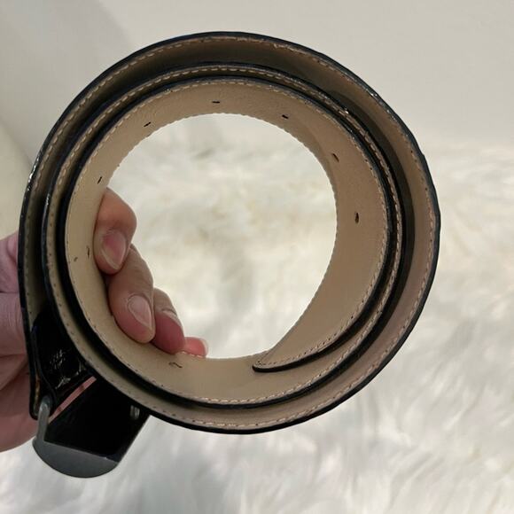 Sally Gissing London Black Embossed Leather Belt Italy Silver Buckle 30/75 - Picture 11 of 15